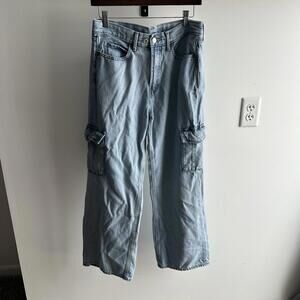 Old Navy Cargo Jeans Extra High Rise Sky-Hi Wide Leg Jeans Size 6/8 Slouch Baggy